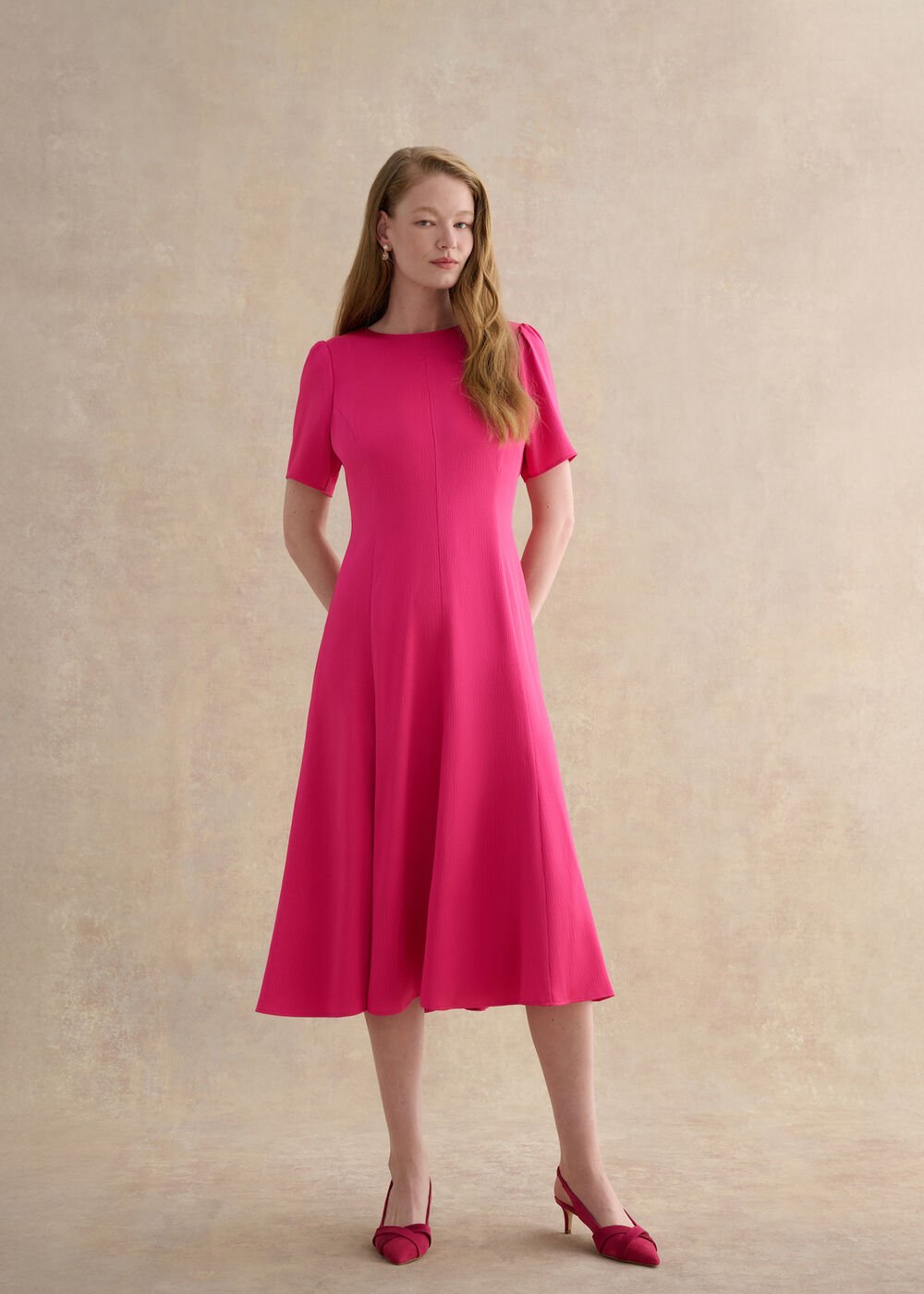 Camille Textured Satin Dress, Bright Pink, hi-res